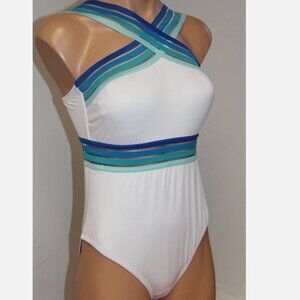New Kenneth Cole New York Swimsuit Bikini 1 One piece Size M White High Neck